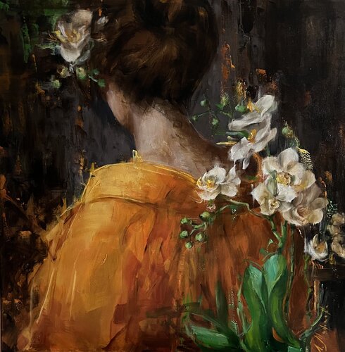 ORANGE KIMONO AND WHITE ORCHIDS Elena Agraphiotis