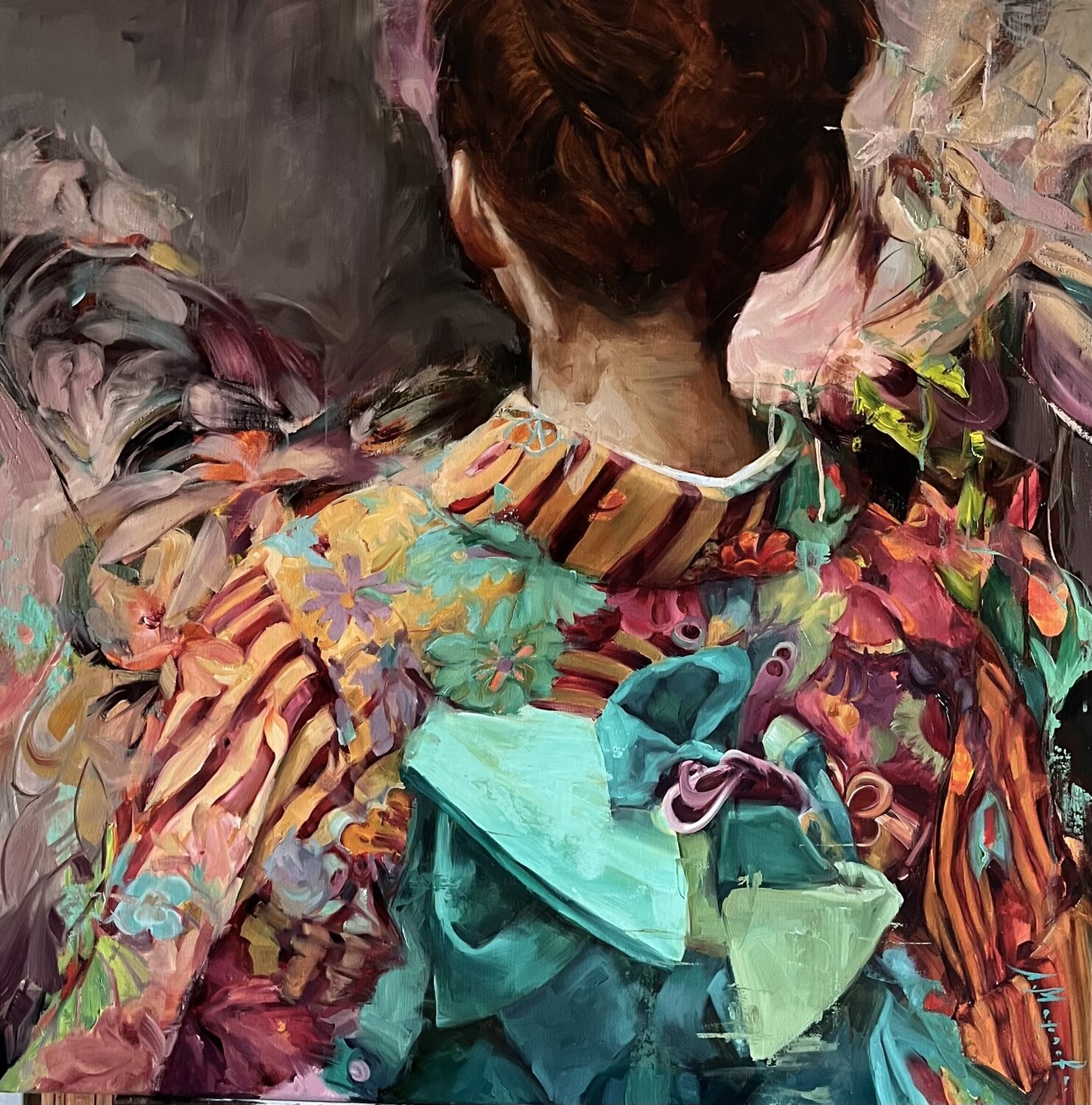 REVERIE-GIRL IN KIMONO Elena Agraphiotis Originalgemälde zu verkaufen