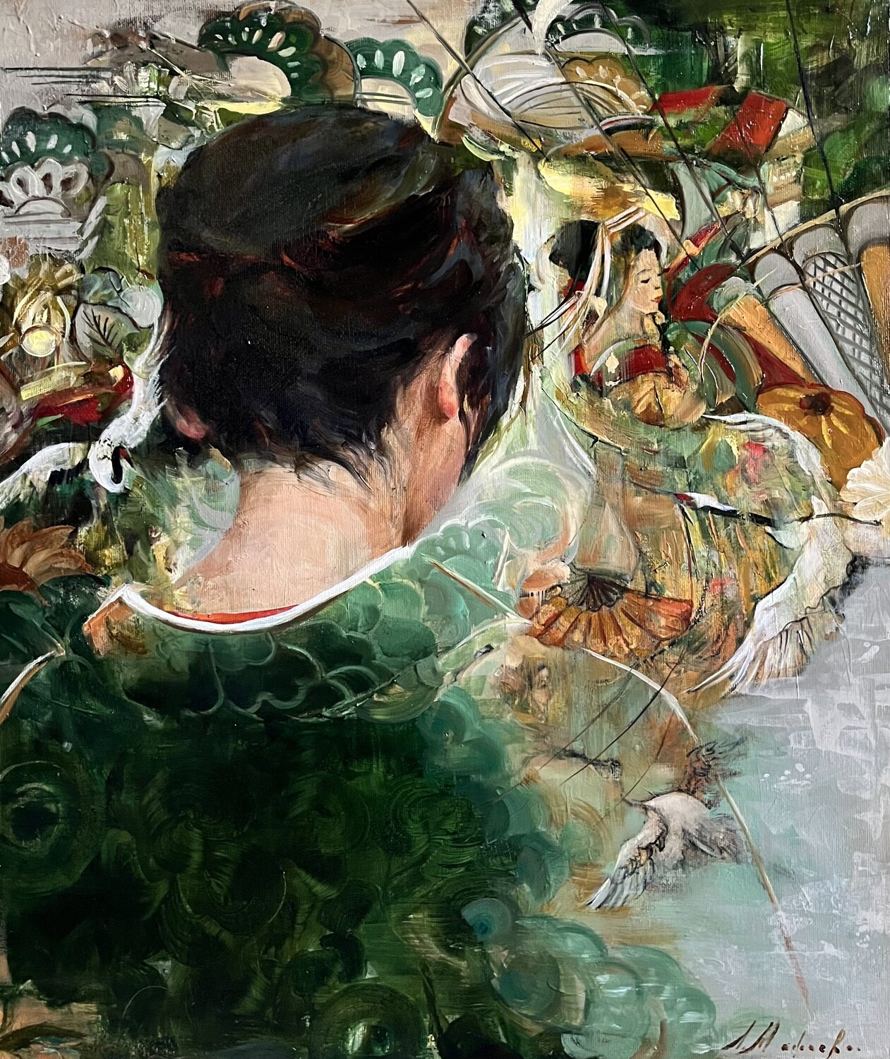 STORYTELLER - GIRL IN KIMONO Elena Agraphiotis Originalgemälde zu verkaufen