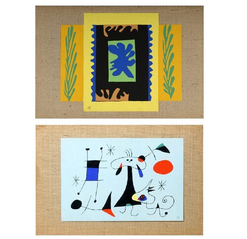 Mural Scrolls, 2-WALLPAPER SAMPLES, 1949, by Henri MATISSE & Joan MIRO, Silkscreens on Canvas/Burlap, MUSEUM QUALITY van Henri Matisse, Afdruk te koop op Singulart