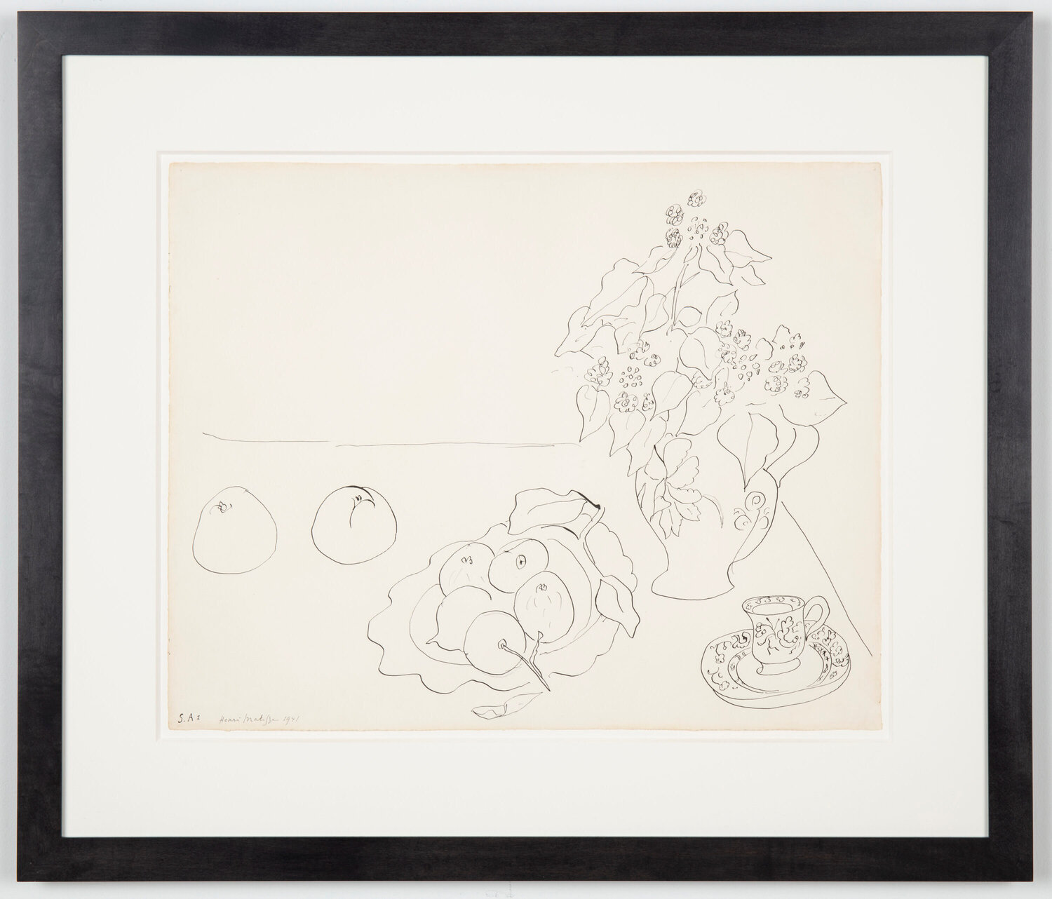 Fleurs, fruits et tasse (Flowers, Fruit, and Cup) Henri Matisse Opera su carta in vendita