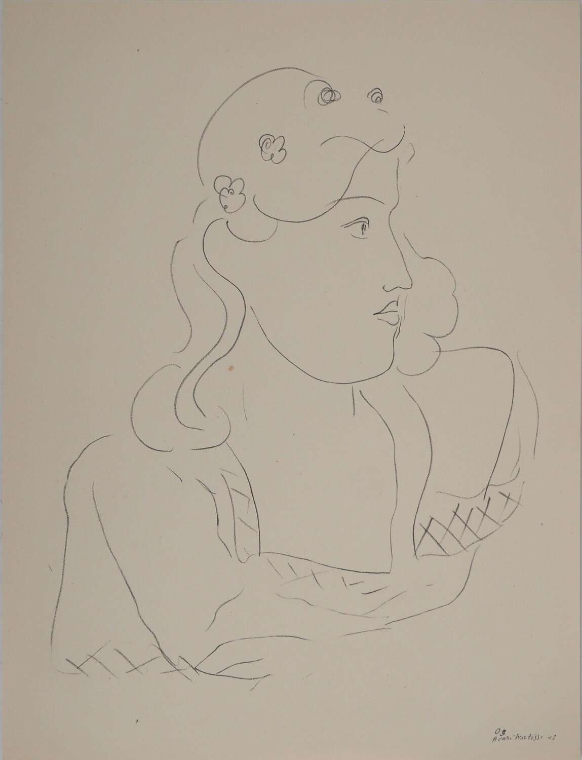 Jeune fille à la couronne de fleur, Lithographie signée Henri Matisse Druck zu verkaufen