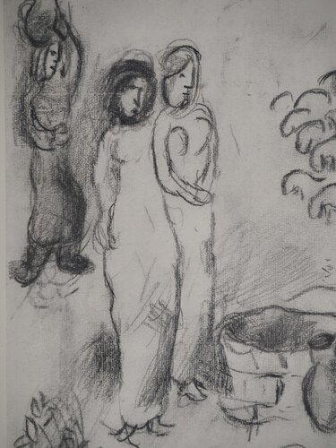 Les deux filles au puit : Léa et Rache di Marc Chagall, Stampa in vendita su Singulart
