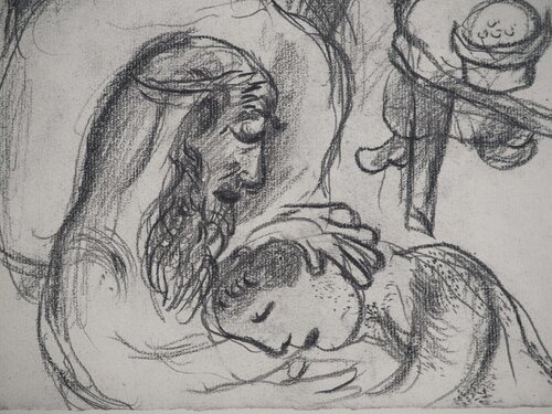 Le jeune homme et son père : Isaac et son fil Marc Chagall