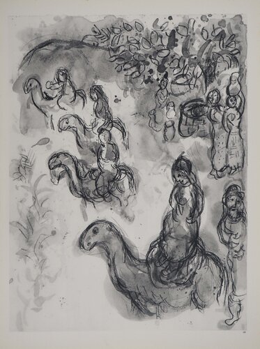 La Bible, Rébecca quittant sa famille pour son mariage, Héliogravure de Marc Chagall, Impresión a la venta en Singulart