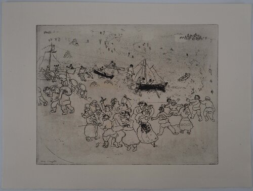 Une fête au port, Gravure originale signée Marc Chagall