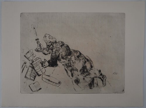 Lecture à la chandelle, Gravure originale signée Marc Chagall