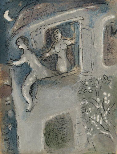 David saved by Michal from "Drawings for the Bible" van Marc Chagall, Afdruk te koop op Singulart