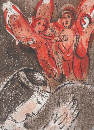 La Bible : Sara et les anges di Marc Chagall, Stampa in vendita su Singulart