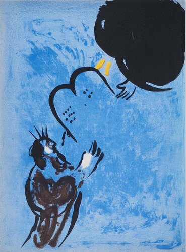 La Bible, Moises recevant les tables du Divin, Lithographie originale by Marc Chagall, Print for Sale on Singulart
