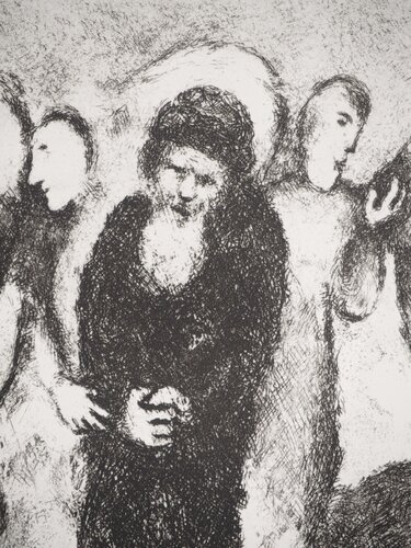 Abraham reconduit les trois anges von Marc Chagall, Druck kaufen auf Singulart
