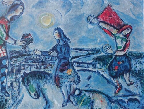 Amoureux sur les toits de Paris di Marc Chagall, Stampa in vendita su Singulart