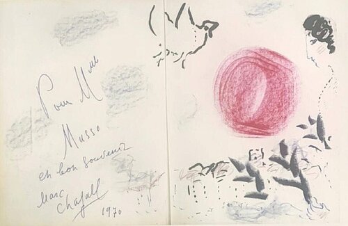 Profil au Soleil Rouge a Vence par Marc Chagall, Œuvre sur papier en vente sur Singulart