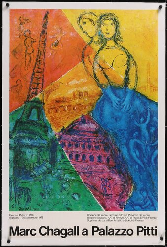 Marc Chagall "A Palazzo Pitti"  Eiffel Tower, Florence, Italy Exhibition Poster, FREE DOMESTIC SHIPPING di Marc Chagall, Stampa in vendita su Singulart