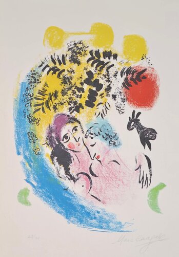 Les Amoureux A Soleil Rouge - M285 van Marc Chagall, Afdruk te koop op Singulart