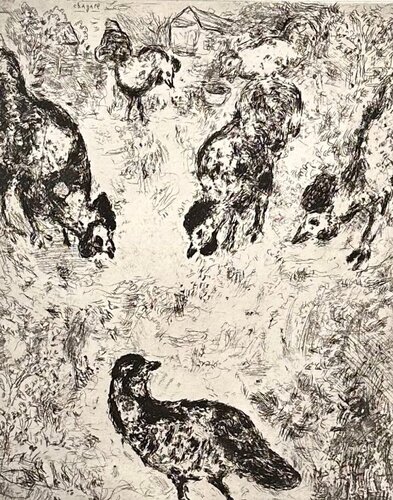 The Partridge And The Roosters van Marc Chagall, Afdruk te koop op Singulart