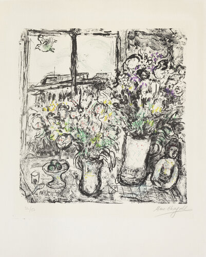 Fleurs devant la fenêtre di Marc Chagall, Stampa in vendita su Singulart