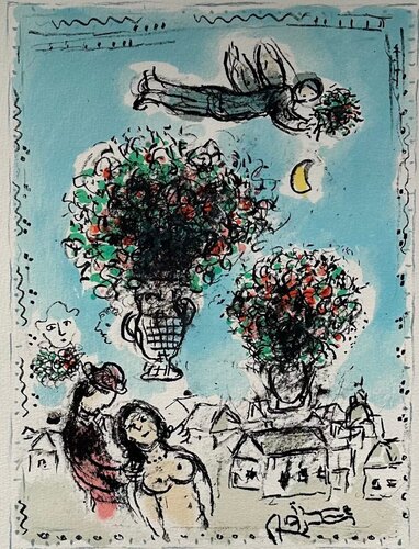 Bouquets Au Ciel Bleu van Marc Chagall, Afdruk te koop op Singulart