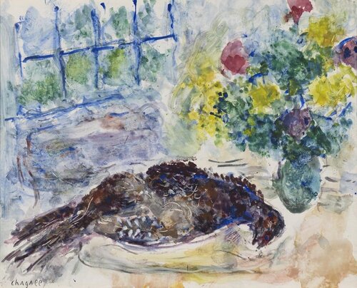 Le faisan dans l'atelier de Saint-Paul van Marc Chagall, Schilderij te koop op Singulart
