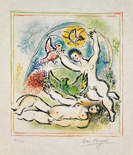 Tomorrow my fair one shall have a dove… (In the Land of the Gods, M.538) van Marc Chagall, Afdruk te koop op Singulart