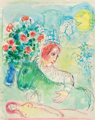 Repos du clown avec le bouc vert van Marc Chagall, Schilderij te koop op Singulart