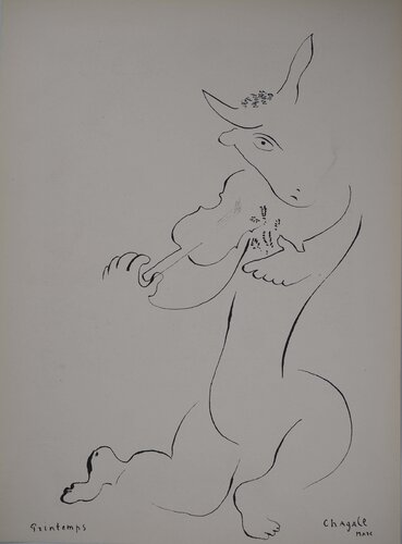 Chèvre musicienne et femme au bouquet (Printemps) van Marc Chagall, Afdruk te koop op Singulart