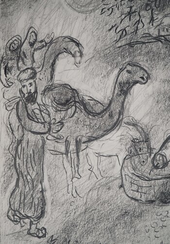 Rébecca donne à boire aux serviteurs d'Abraham : Les chameau di Marc Chagall, Stampa in vendita su Singulart