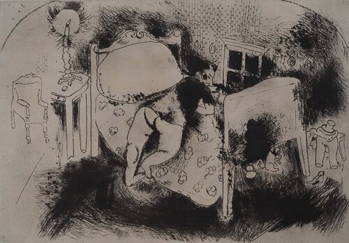 Tchitchikov sur le lit van Marc Chagall, Afdruk te koop op Singulart