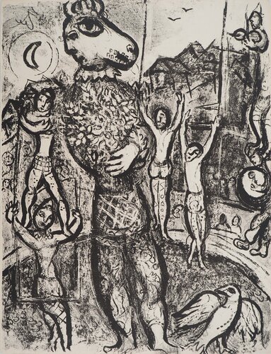 Cirque, L'artiste et son double, Lithographie originale di Marc Chagall, Stampa in vendita su Singulart