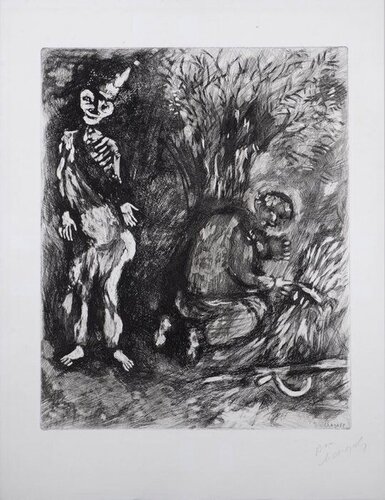 La mort et le bûcheron / Death and the Woodcutter (from the "Fables de La Fontaine" di Marc Chagall, Stampa in vendita su Singulart
