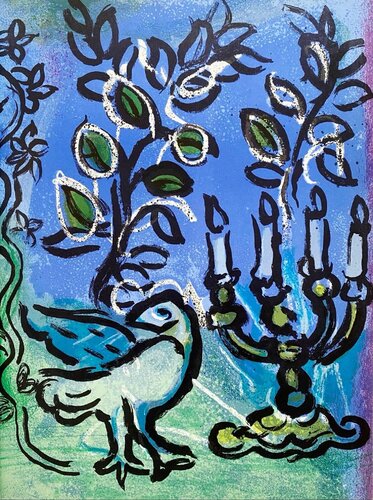 Oiseau et chandelier Menorah di Marc Chagall, Stampa in vendita su Singulart