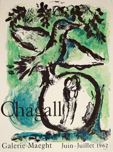 Le Oiseau Vert Marc Chagall vintage French Galerie Poster di Marc Chagall, Stampa in vendita su Singulart