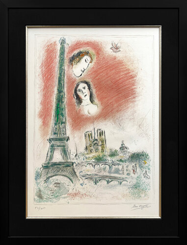 Le Reve de Paris (Mourlot 600), large hand signed lithograph di Marc Chagall, Stampa in vendita su Singulart
