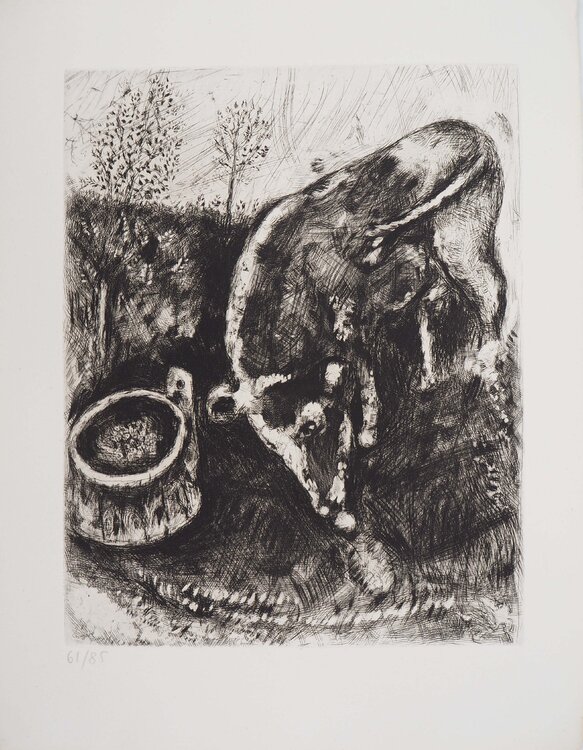 La grenouille et le bœuf, Gravure originale signée Marc Chagall
