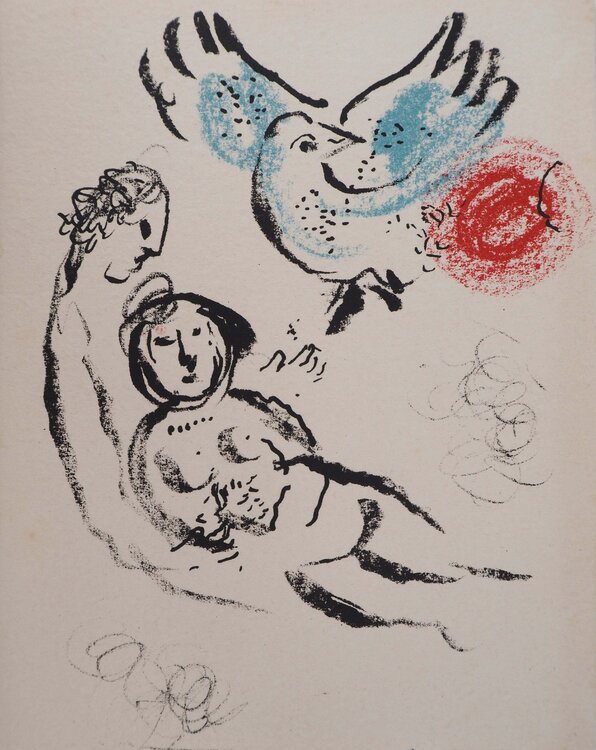 Les amoureux à l'oiseau Marc Chagall