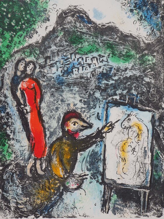 Couple et artiste devant Saint Jeannet Marc Chagall