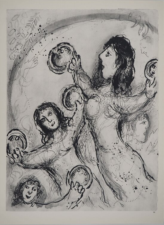 La Bible, La danse des tambourins, Héliogravure Marc Chagall
