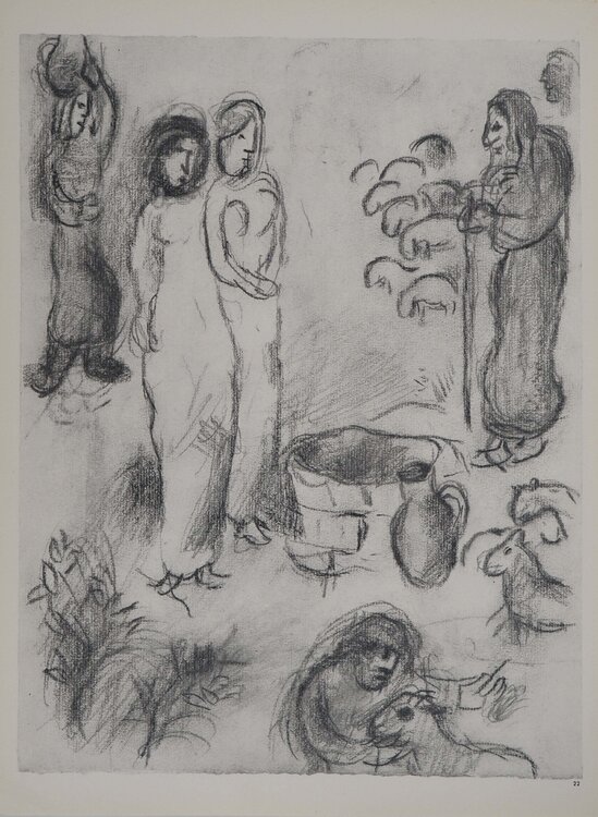 La Bible, Les deux filles au puit, Léa et Rachel, Héliogravure Marc Chagall