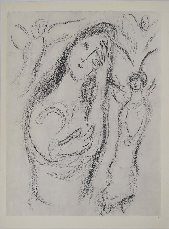 La Bible, Sara et les anges, Héliogravure Marc Chagall