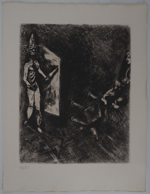 Le clown, Gravure originale signée Marc Chagall