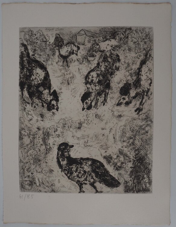 La basse-cour, Gravure originale signée Marc Chagall