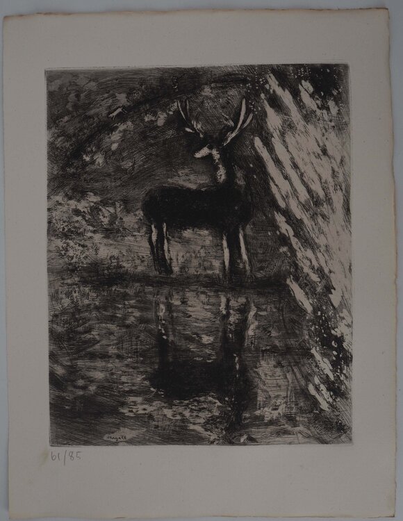 Le grand cerf, Gravure originale signée Marc Chagall