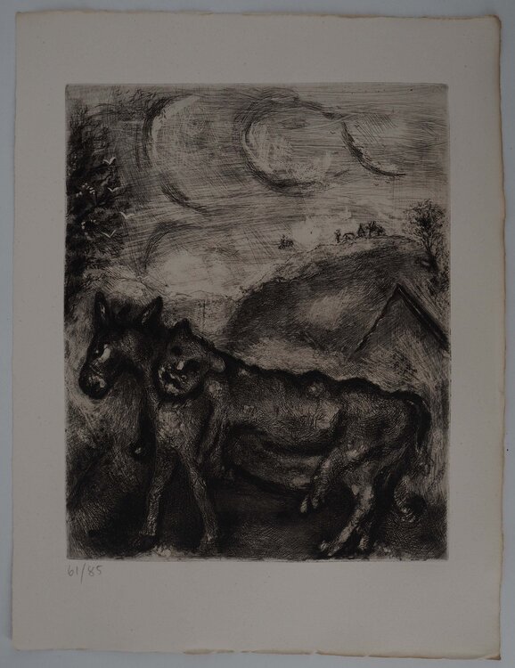 L'âne et le lion, Gravure originale signée Marc Chagall