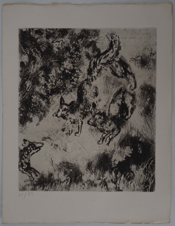Les renards, Gravure originale signée Marc Chagall