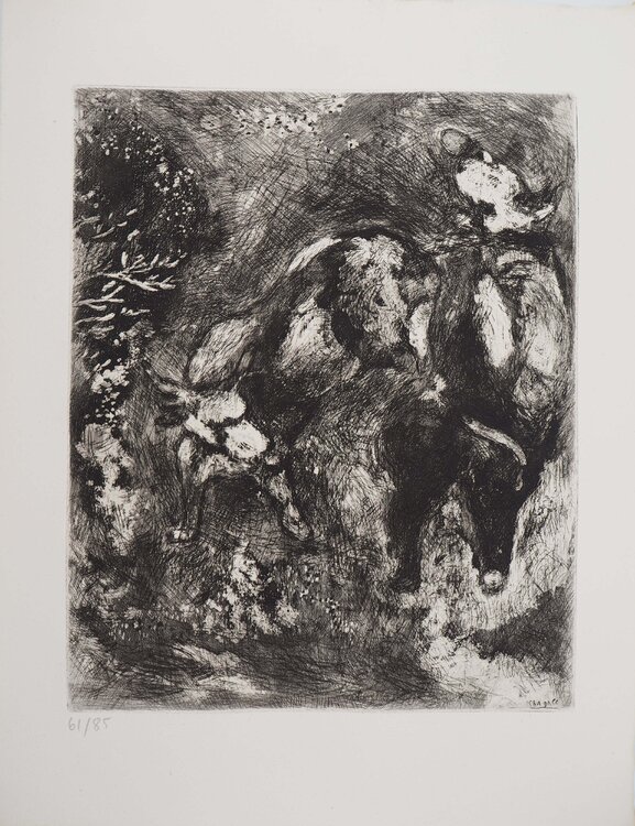 Deux taureaux et une grenouille Marc Chagall