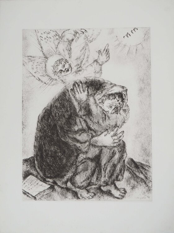 Prière d'Esaïe, Gravure originale signée Marc Chagall
