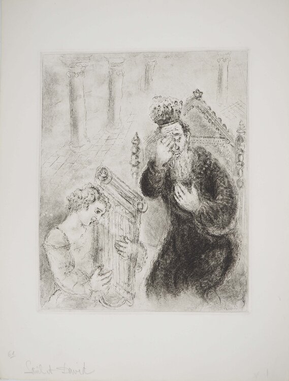 Saül et David, Gravure originale signée Marc Chagall