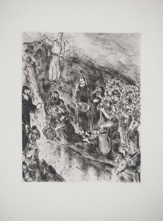 Moïse fait jaillir l'eau du rocher, Gravure originale signée Marc Chagall