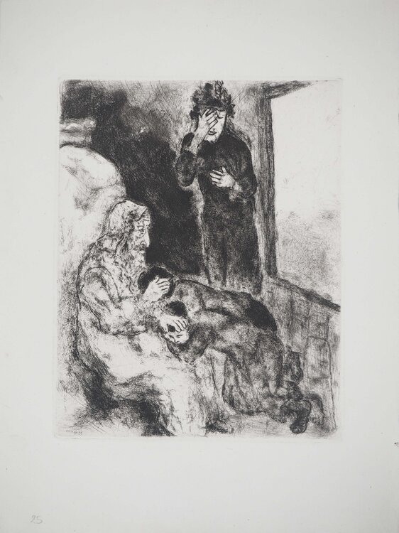 Bénédiction d'Ephraïm et Manassé, Gravure originale signée Marc Chagall