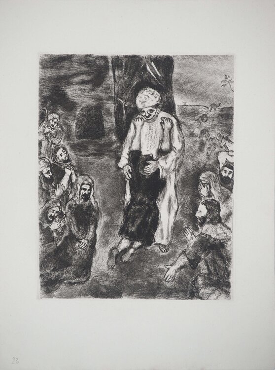 Joseph reconnu par ses frères, Gravure originale signée Marc Chagall